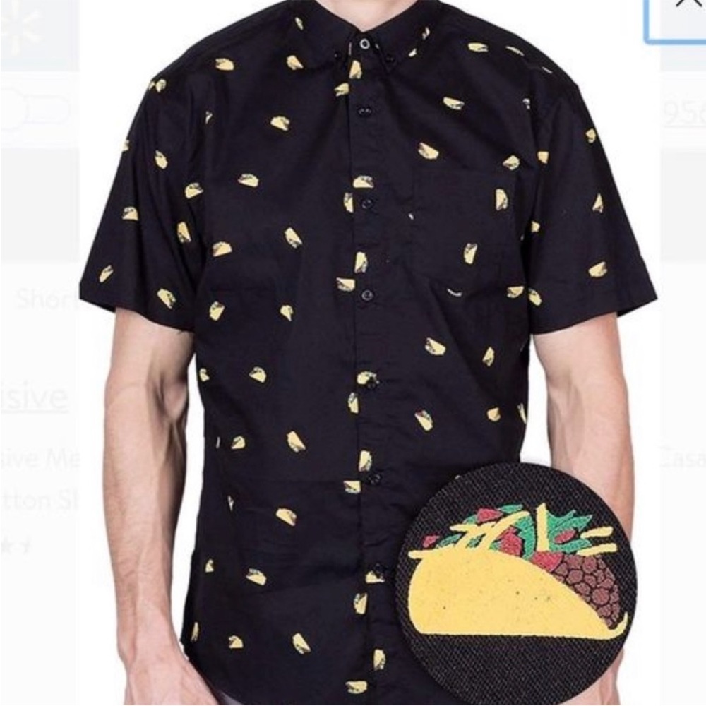 Molokai Taco Button Down Shirt Men’s XL • Black Novelty Print • 100% Cotton